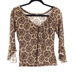 Charlotte‎ Russe Y2k Blouse Womens S Brown Flounce Bohemian Casual 90's Boho
